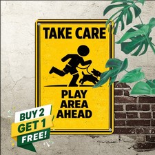 Caution Children At Play Metal Sign Durable Neighborhood Warning Tin Plaque picture
