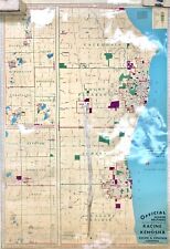 Vtg Hearne Brothers Large Polyconic Racine Kenosha Wisconsin Pull Down Map F23 picture