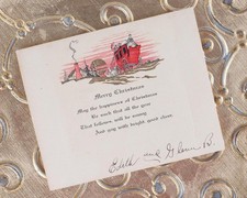 Antique 1925 Christmas Card Horse Drawn Coach Snowy Winter Scene Embossed Gold picture