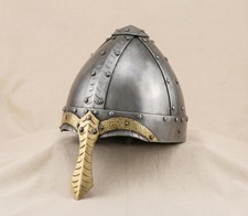 Norman Viking Helmet | Steel Nasal Helmet Brass Accents | Medieval Warrior picture