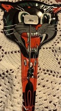 1950s Halloween Angry Black Cat Tin Litho Noisemaker Vintage picture