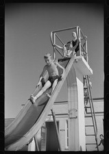 Photo:Greenbelt Maryland USA 1939 Boys Sliding Pool Waterslide Lifeguard picture
