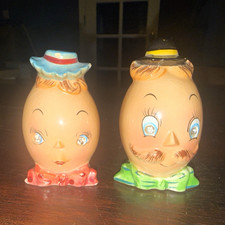 Vintage PY Japan Mr & Mrs Egghead Salt Pepper Shakers 042 Rhinestone Eyes picture