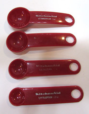 Vintage 1990's Set Four Red Plastic Kitchen Aid Brand Measuring Spoons picture