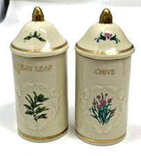 Lenox Garden 1992 Spice Jars, Bay Leaf, Chive , with Lids EUC #908 picture