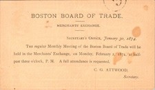 1874 Boston Board of Trade Postal Card Meeting Notice UX3 picture