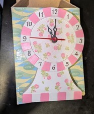 RARE Vintage A Richesco Corp Clock Hand Painted Pink White Striped Roses NWB picture