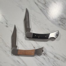 Lot of 2 Lockback Folding Pocketknives, Manual SS, Wood/Black Handles picture