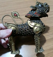 Vintage Tibetan Chinese Brass Pixiu Foo Dog Figurine picture