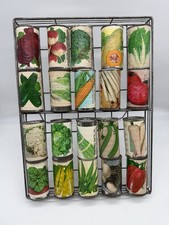 1930’s Clyde Robin Seed Tin Can Collection & Rack (20 Sealed Cans) picture