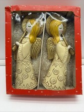 Vintage MCM Gold Angel Figurine Set Playing Horns Kitsch Japan Hand Painted 8 In picture