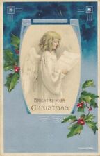 CHRISTMAS - Angel Reading Bright Be Your Christmas Art Deco Postcard - 1907 picture
