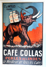 POSTER 1927 ORIGINAL LITHO COFFEE COLLAS PEARL CIE DES INDES TOURS elephant picture