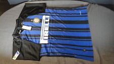 NEW INTER MILAN ITALIAN SOCCER TEAM BLACK & BLUE STRIPPED JERSEY SHIRT LARGE picture