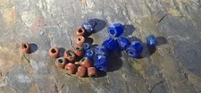 Antique 19th C Russian Blue Cobalt Trade Beads Red Glass Collection Lot picture
