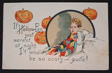 Antique 1911 Halloween Postcard H B Griggs Scared Child Jack o Lanterns picture