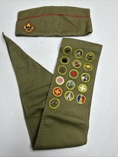 Vintage Boy Scouts of America cap Hat Sanforized BSA Medium 6 3/4 6 7/8- w/ Sash picture