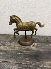 Small Heavy Solid Brass Horse with Saddle Figurine on Pedestal Paperweight picture