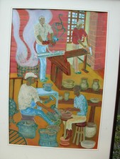 LARGE Vintage  Kenya Gallery African Folk Art Painting ARTISANS Working Signed picture