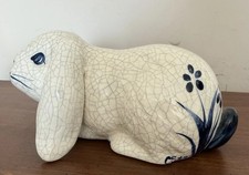 Vintage 1992 Potting Shed Dedham Pottery Rabbit Figurine Signed CS USA Crackle picture
