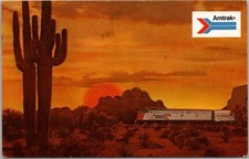 AMTRAK Railroad Advertising Postcard Train / Desert Sunset Scene - 1977 Cancel picture