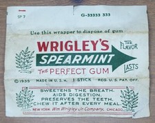 WRIGLEYS SPEARMINT Chewing GUM Wrapper Vintage Original Circa 1935 Made in USA picture