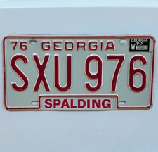 Vintage Georgia 1976 76 License Plate SXU 976 Spalding County GA picture