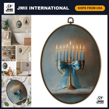Framed Oval Menorah Wall Art - Hanukkah & Christmas Decor, 8.7x11.3 In picture
