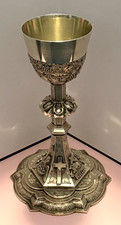 STUNNING ANTIQUE SOLID STERLING SILVER AGNUS DEI CHALICE JACOBI & JENKINS WOW picture