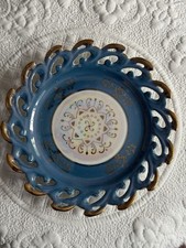 Beautiful Vintage Japan Blue Lusterware Pierced Porcelain Plate Gold Trim 7” picture
