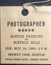 JOHN KENNEDY VERY RARE ORIG. PHOTOGRAPHER BADGE FOR 11/24/63 CANCELED AFL GAME picture