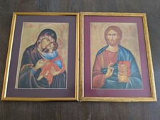 Vintage Russian Orthodox Church Icon Virgin Mary And Jesus Christ Pantocrator  picture