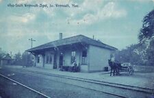 Scarce Train Depot South Weymouth Massachusetts c1909 Blue Tint Vintage Postcard picture