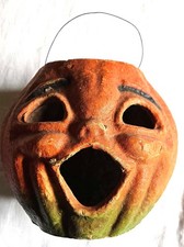 VINTAGE PAPIER-MACHE HALLOWEEN JACK-O-LANTERN CHOIR BOY PAIL, 7”, 1930s picture