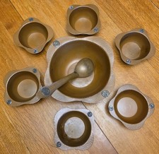 Antique Benedict Studios Arts & Crafts Hammered Copper 8 Piece Salad Bowl Set picture