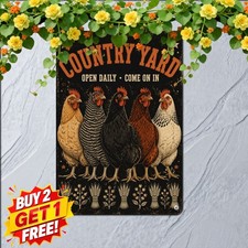 vintage farm welcome sign art four hens lineup picture