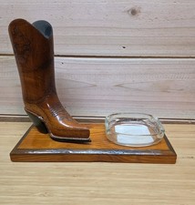 Vintage Wood Hand Carved Cowboy Boot With Ashtray Western Cowboy Decor Rare  picture