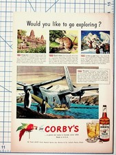 Vintage 1950s Corby's Whiskey Ad Exploring Angkor Everest Antarctica Diprotodon picture