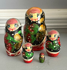 Vintage Russian Hand-Painted Matryoshka Nesting Dolls picture