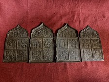 Antique Russian Bronze Religious Icons Four Plaques Church Altar Piece  picture
