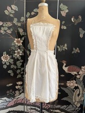 Antique Edwardian House Maid Bib Apron Pin On White Batiste & Lace XS/S picture
