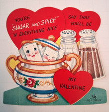 Vintage Valentine Card Anthropomorphic Sugar Cubes