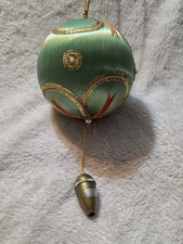 Vintage Green Satin Ball Ornament Musical Pull String Holy Night Christmas Japan picture