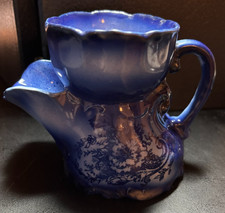 Antique Flow Blue Ironstone Shaving Scuttle Mug--Victorian Cobalt Transferware picture