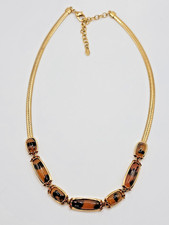 Vtg MONET Necklace Signed Tortoiseshell Rhinestone Accents Gold Tone Excellent picture