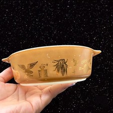 Vintage Pyrex Early American Refrigerator Dish Brown & White 471 1pt 7.5”W 2”T picture