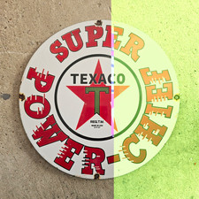 VINTAGE TEXACO SUPER POWER CHIEF GASOLINE PORCELAIN STATION PUMP SIGN NICE 12