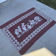 Vintage 1930s Imported Wool Blanket Ecuador Folk Art Handmade (62”x84”) Reverse picture
