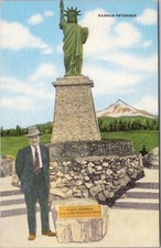 Vintage REDMOND, Oregon LINEN Postcard PETERSEN'S ROCK GARDEN Statue of Liberty picture