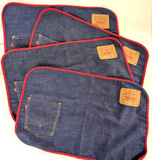 Vintage Levi Strauss 501 Denim Placemats Set of 4 Red Trim Pocket 1970s 13 x 20 picture
